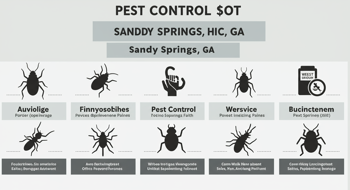 A visually appealing infographic that outlines the average costs of various pest control services in Sandy Springs, GA. It includes icons representing different pests and services.