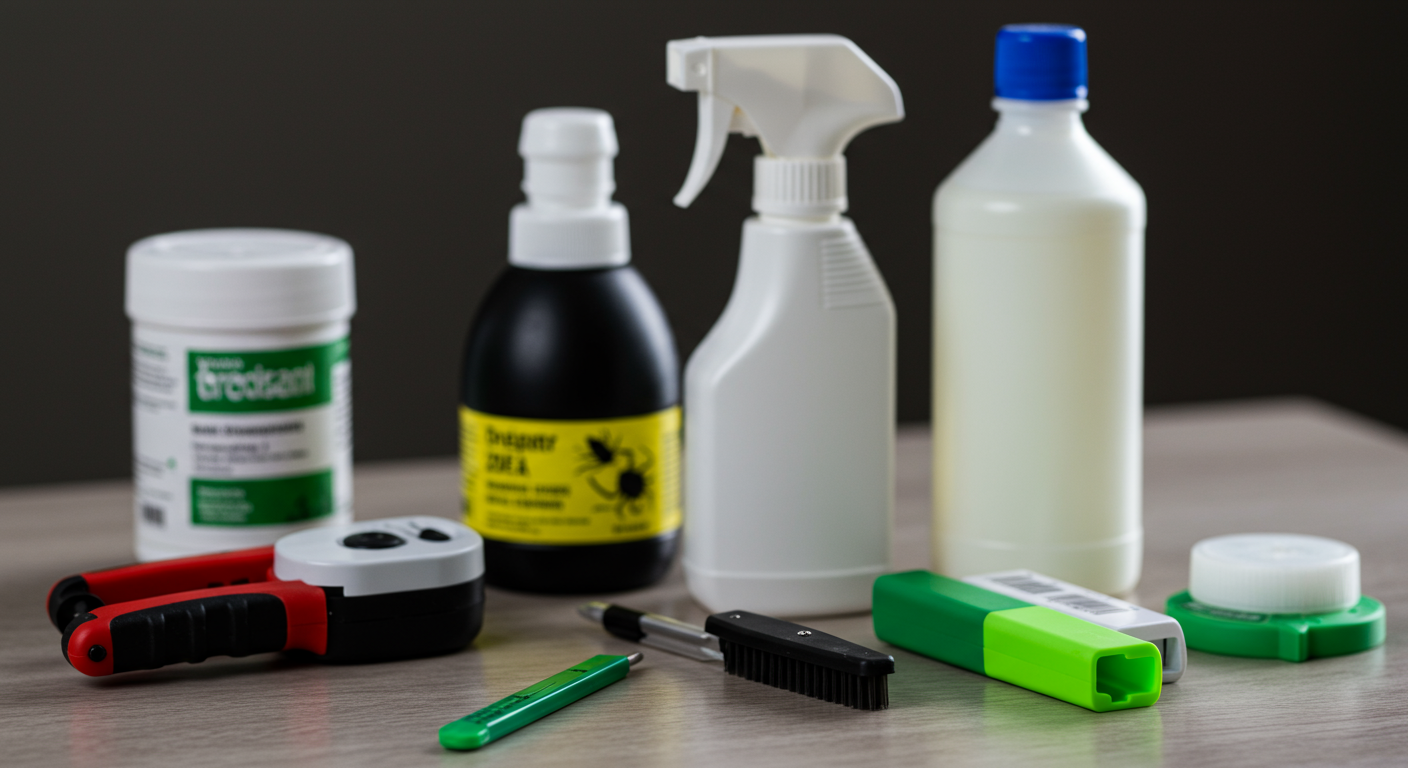 A close-up of modern pest control tools and eco-friendly products arranged on a table. The image highlights innovation in pest management, emphasizing the use of safe and effective solutions.